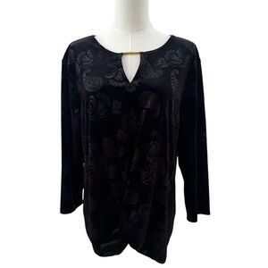 NEW Womens Large Black Paisley Burnout Velvet Soft Stretch Whimsical Goth Blouse